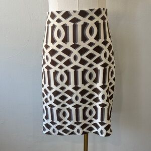 J. McLaughlin Brown and Cream Geometric Print Pencil Skirt – Size 6